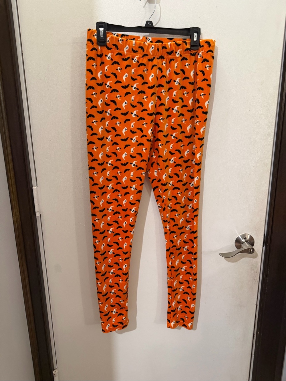 Serra Orange Leggings ultra Plush with Black Bat & White Ghost Print